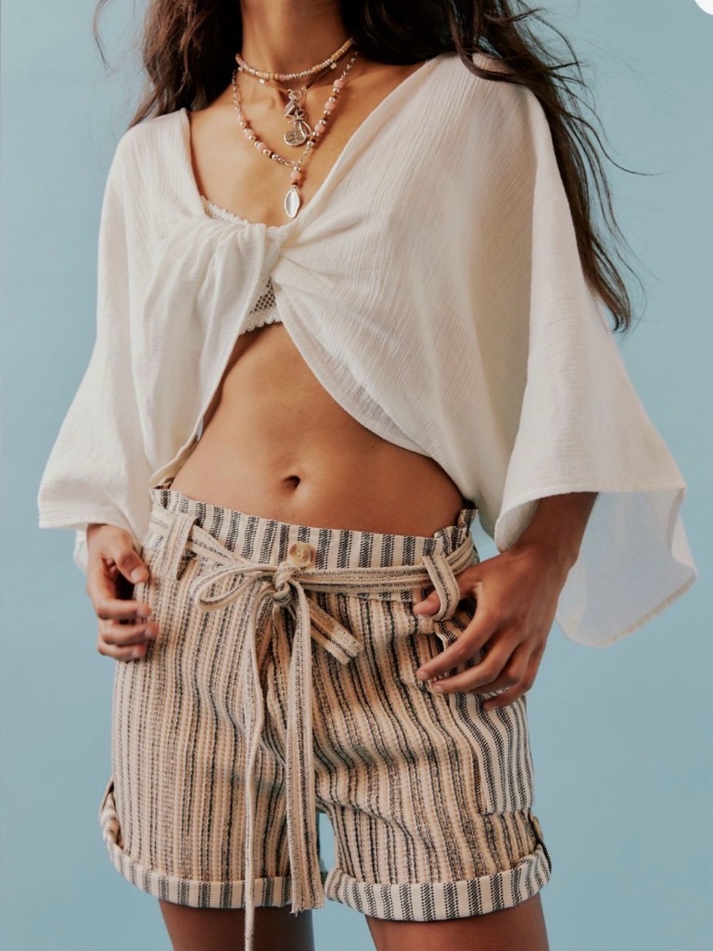FREE PEOPLE Fp One Harriet Striped Shorts - FairwayGreen Combo